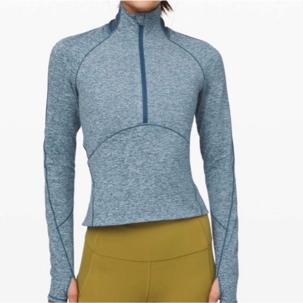 Lululemon Always Alert 1/2 Zip Heathered Petrol Blue Sweatshirt Top Size 6